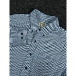 LL Bean Flannel Shirt Men's Large Button Down Blue Houndstooth Outdoors L/S